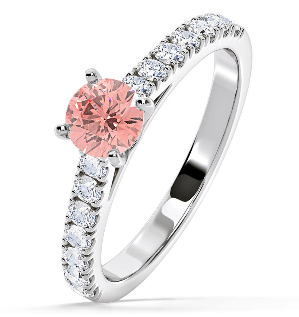 Natalia Pink Lab Diamond 0.91ct Side Stone Ring in 18K White Gold - Elara Collection