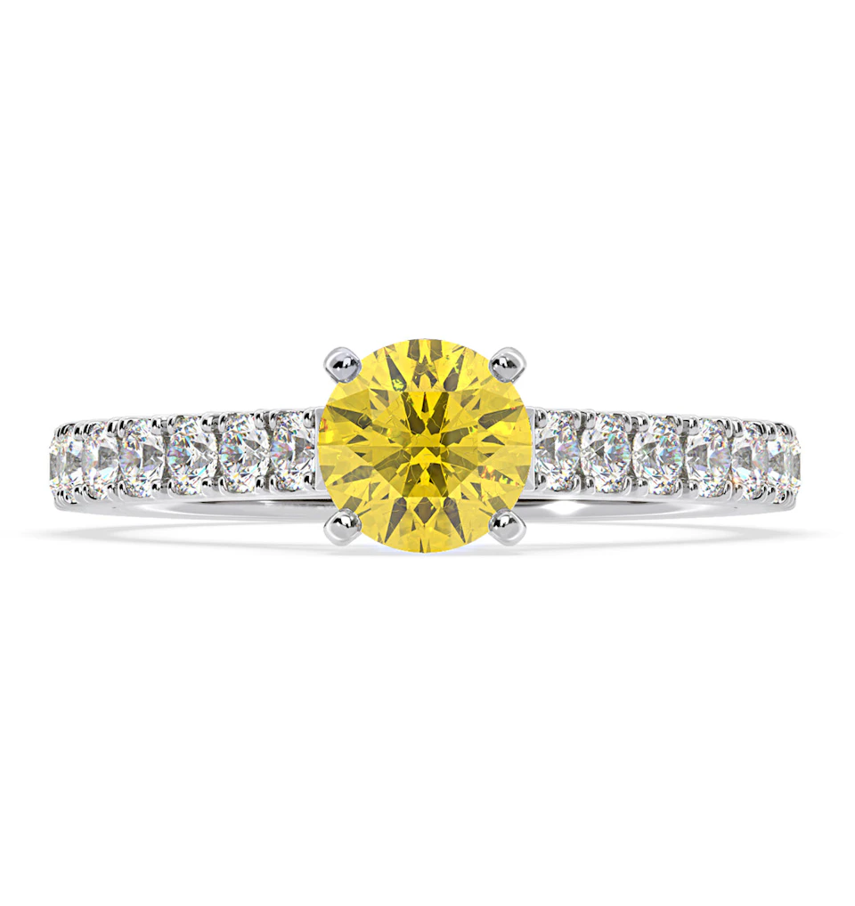 Natalia Yellow Lab Diamond 1.50ct Side Stone Ring in Platinum - Elara Collection