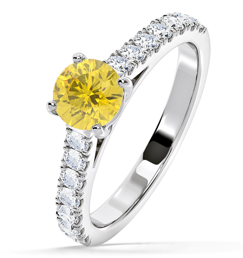 Natalia Yellow Lab Diamond 1.50ct Side Stone Ring in Platinum - Elara Collection