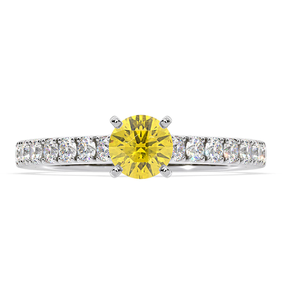 Natalia Yellow Lab Diamond 0.91ct Side Stone Ring in 18K White Gold - Elara Collection