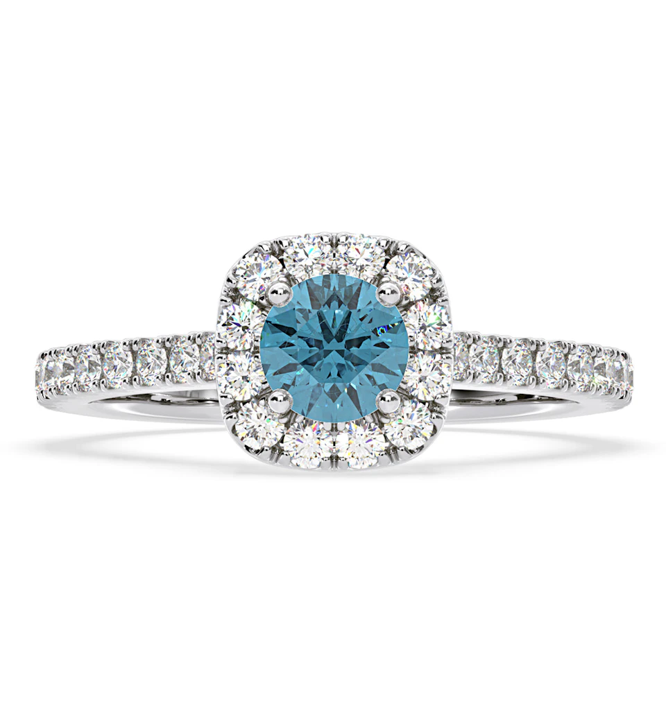 Elizabeth Blue Lab Diamond 1.00ct Halo Ring in 18K White Gold - Elara Collection