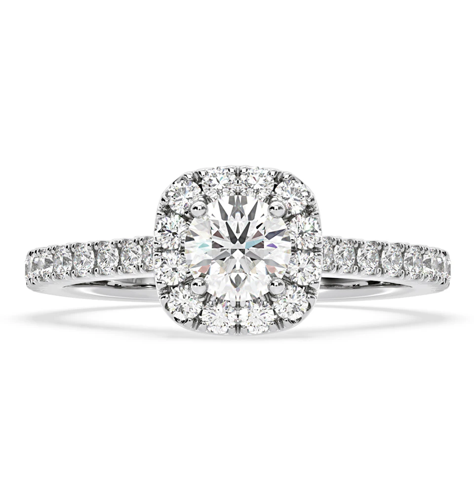 Elizabeth Diamond Halo Engagement Ring 18K White Gold 1.00ct G/SI2