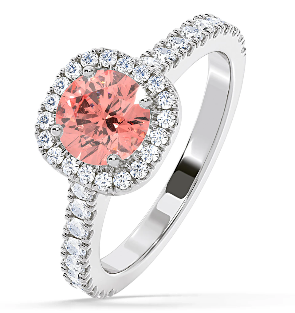 Elizabeth Pink Lab Diamond 1.70ct Halo Ring in 18K White Gold - Elara Collection