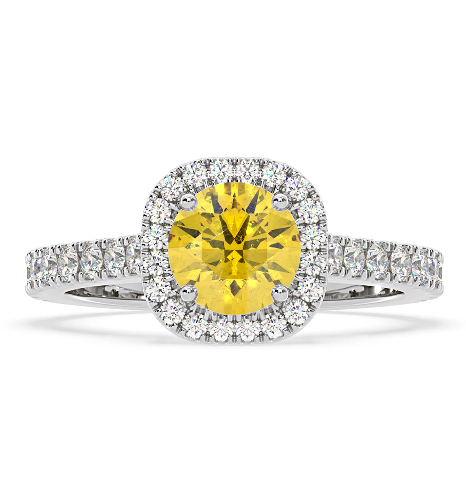 Elizabeth Yellow Lab Diamond 1.70ct Halo Ring in 18K White Gold - Elara Collection