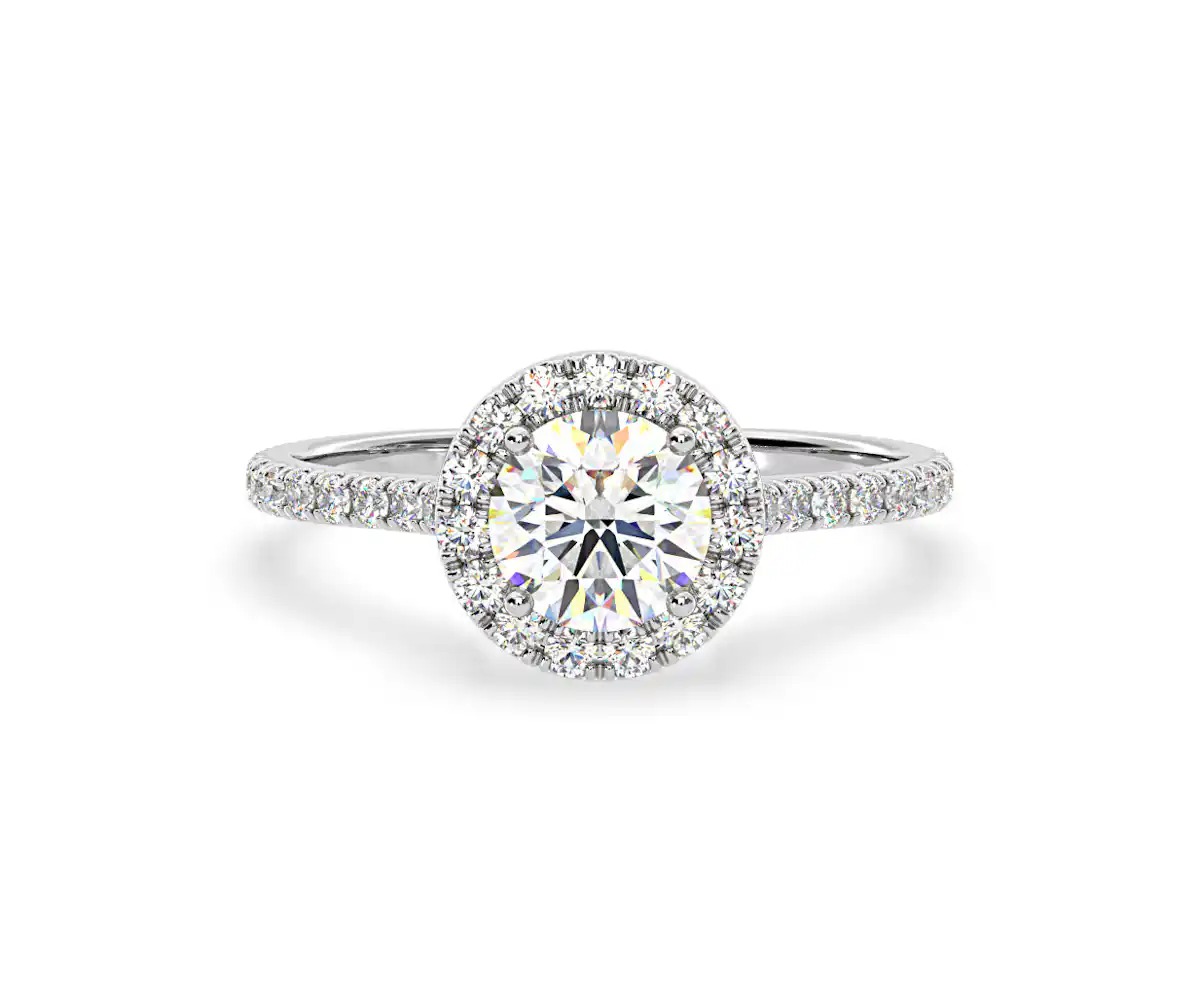 2.80ct Reina Lab Diamond Halo Engagement Ring in 18K White Gold F/VS1