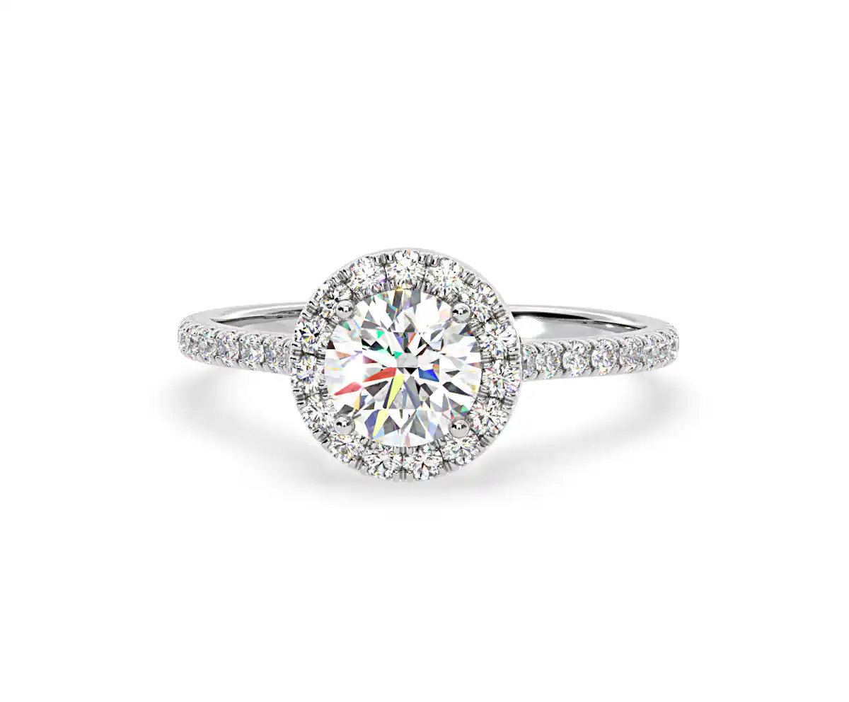 2.80ct Reina Lab Diamond Halo Engagement Ring in 18K White Gold F/VS1