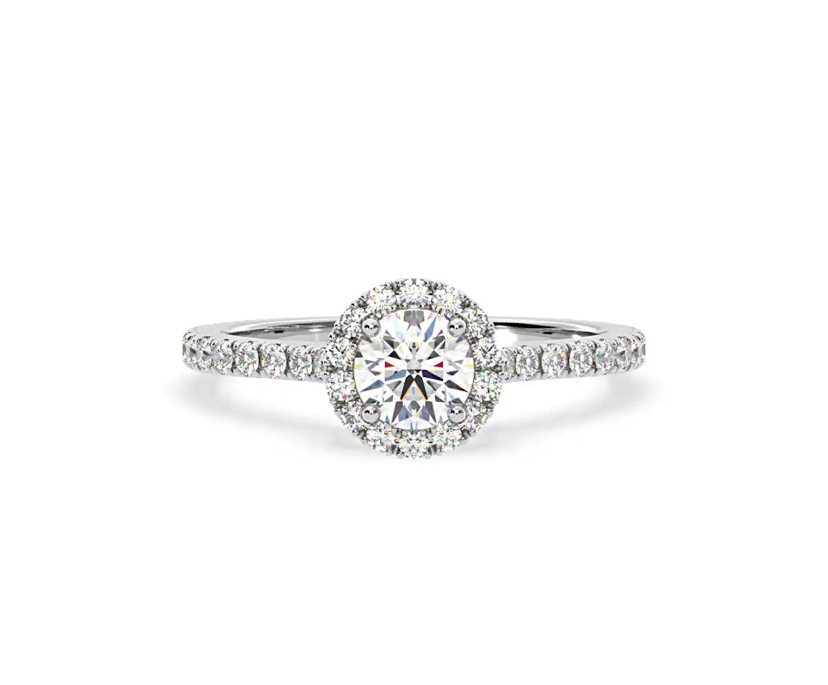 2.30ct Reina Lab Diamond Halo Engagement Ring in 18K White Gold F/VS1