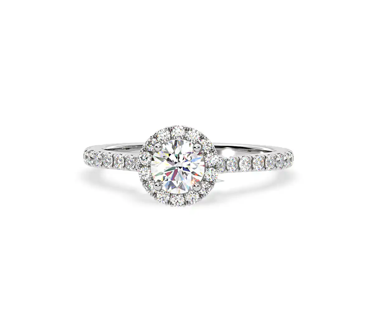 2.30ct Reina Lab Diamond Halo Engagement Ring in 18K White Gold F/VS1