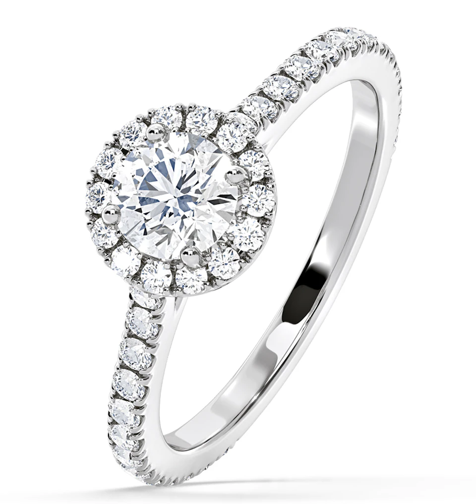 Reina GIA Diamond Halo Engagement Ring in Platinum 1.40ct G/VS1