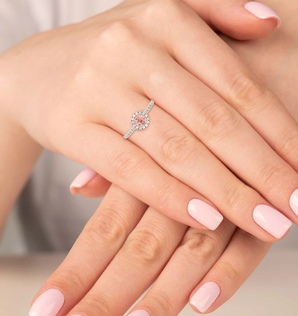 Reina Pink Lab Diamond 1.10ct Halo Ring in Platinum - Elara Collection