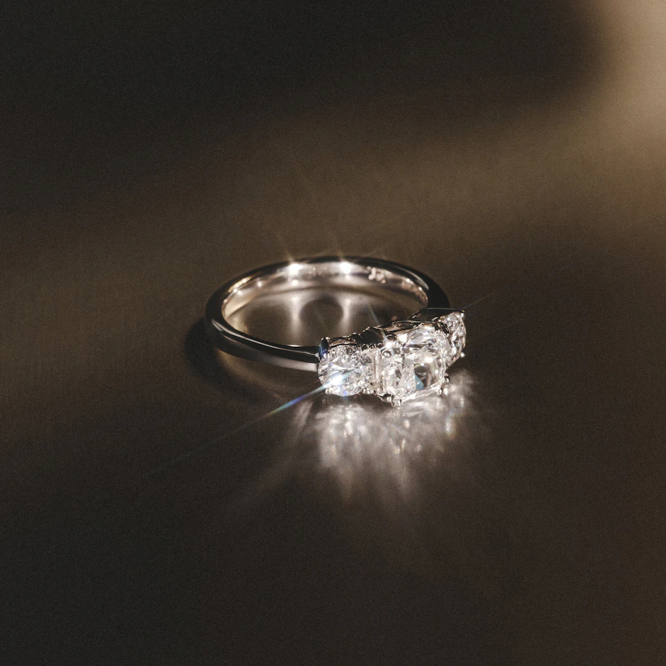 3 Stone Meghan Lab Diamond Engagement Ring 1.7CT F/VS1 18K White Gold