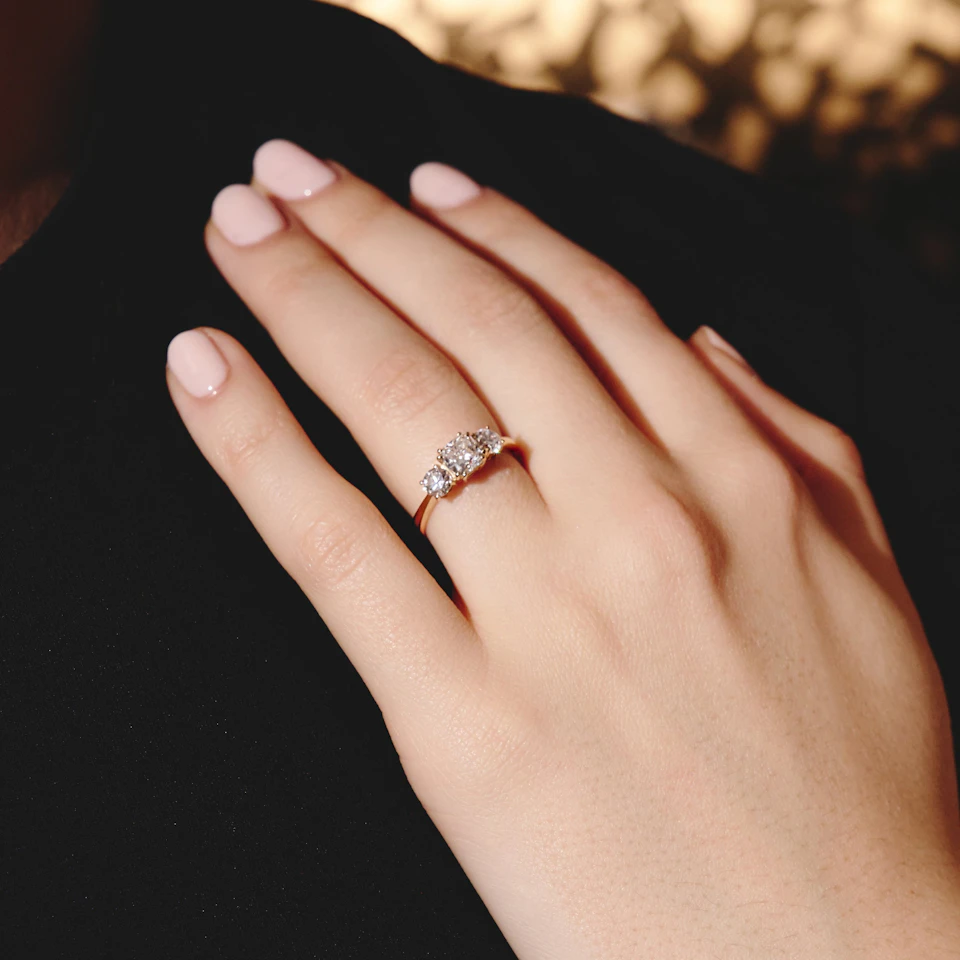 3 Stone Meghan Lab Diamond Engagement Ring 1.7CT F/VS1 in 18K Gold