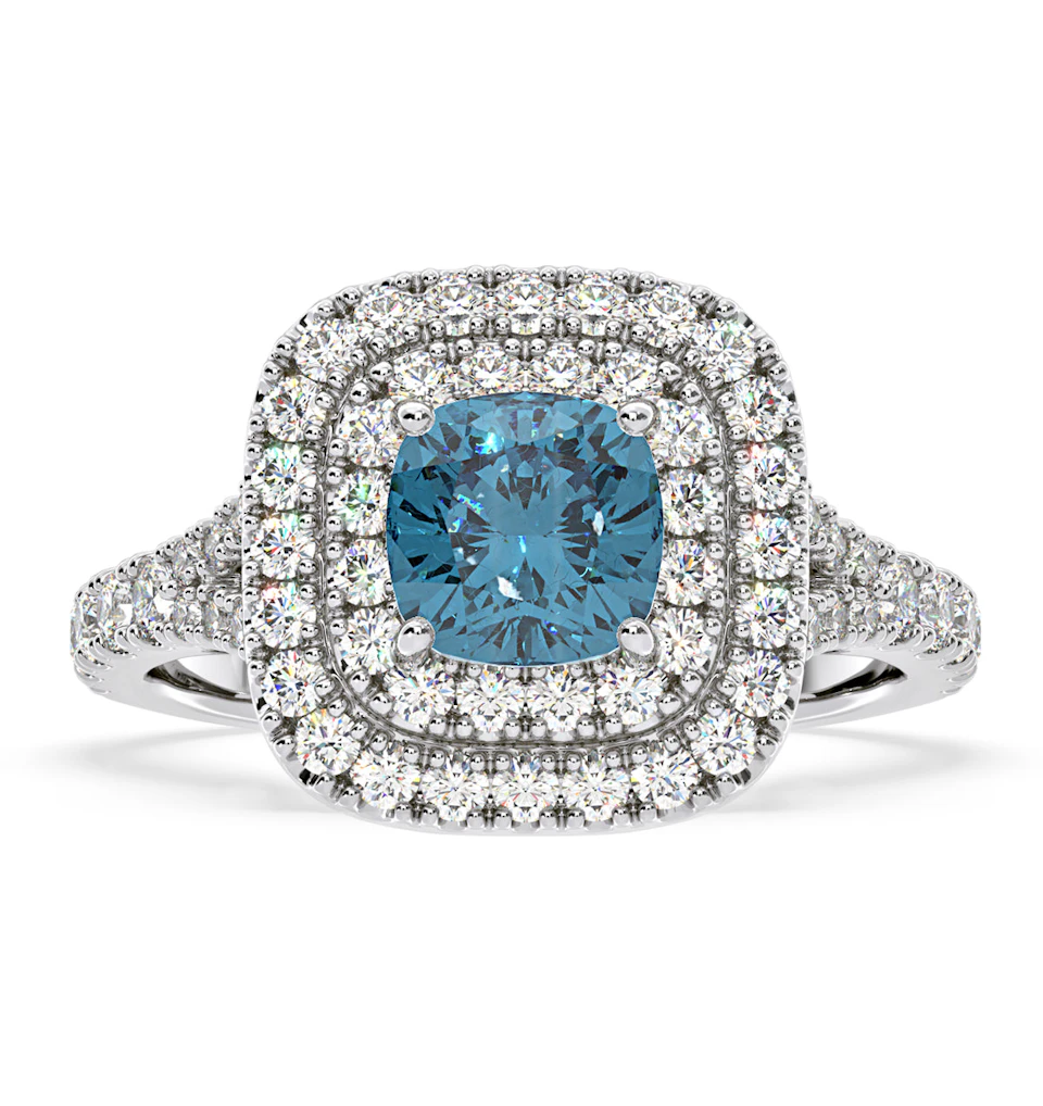 Anastasia Blue Lab Diamond 1.65ct Halo Ring in 18K White Gold - Elara Collection