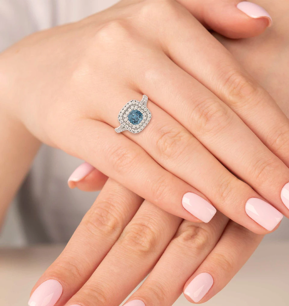 Anastasia Blue Lab Diamond 1.65ct Halo Ring in 18K White Gold - Elara Collection