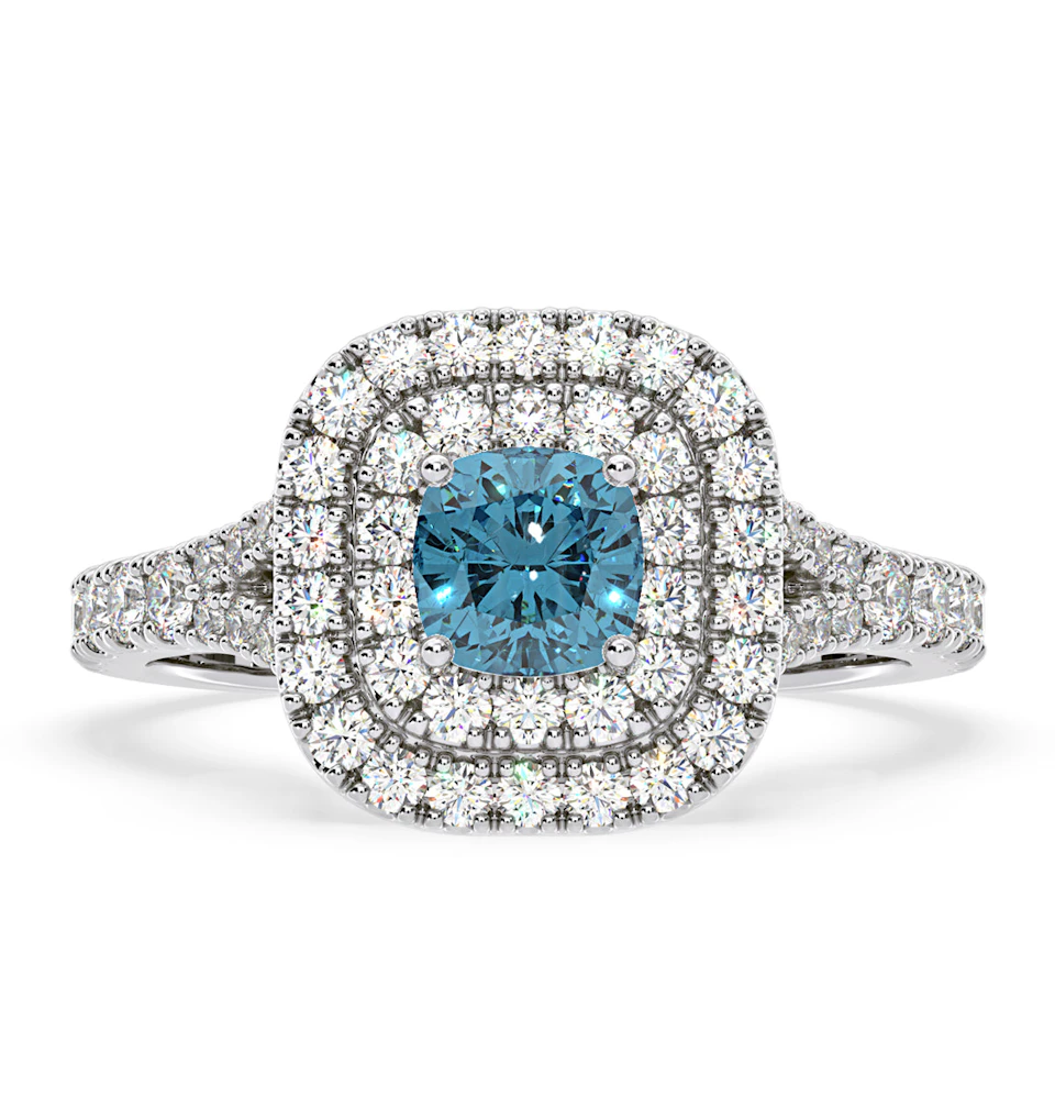 Anastasia Blue Lab Diamond 1.30ct Halo Ring in 18K White Gold - Elara Collection