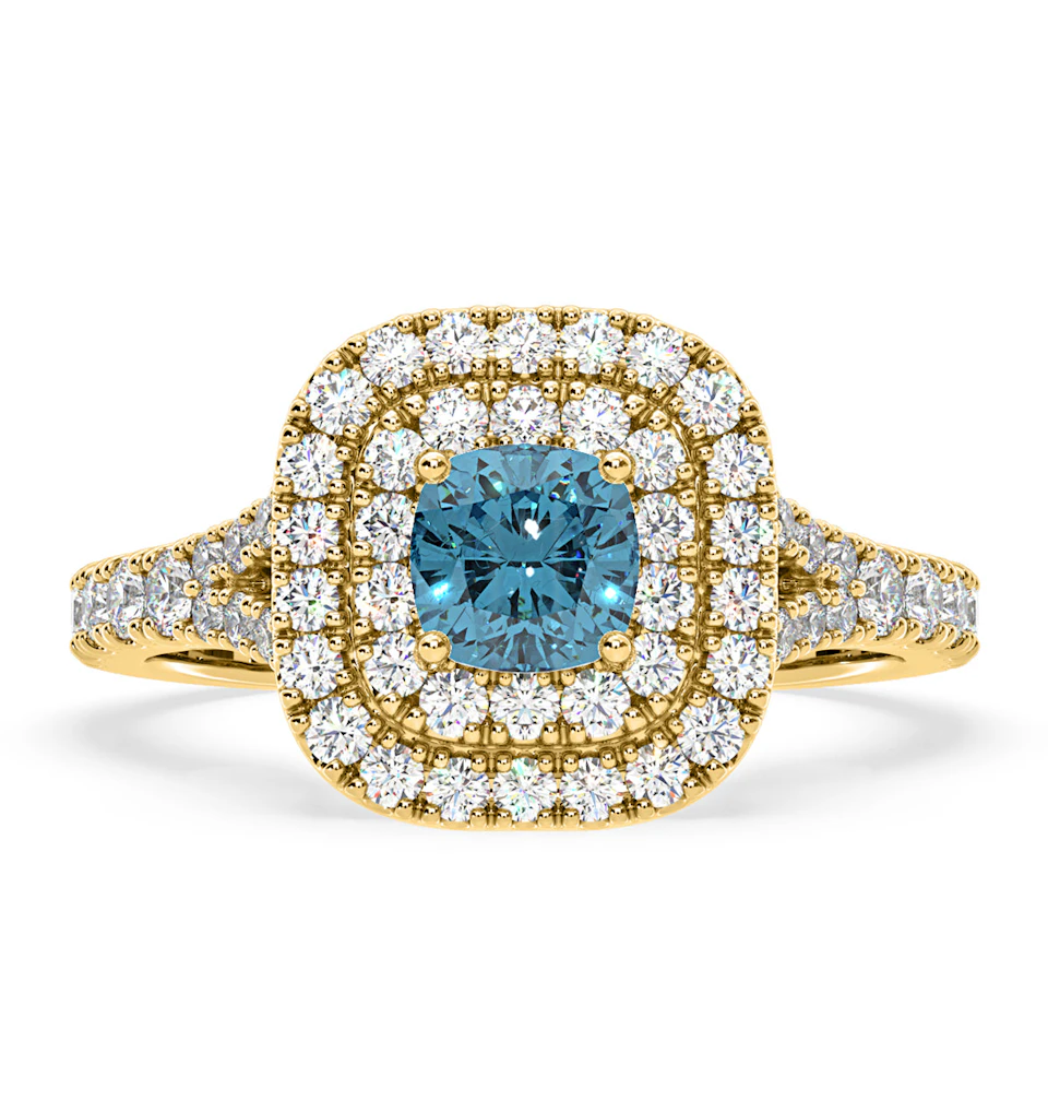 Anastasia Blue Lab Diamond 1.30ct Halo Ring in 18K Yellow Gold - Elara Collection