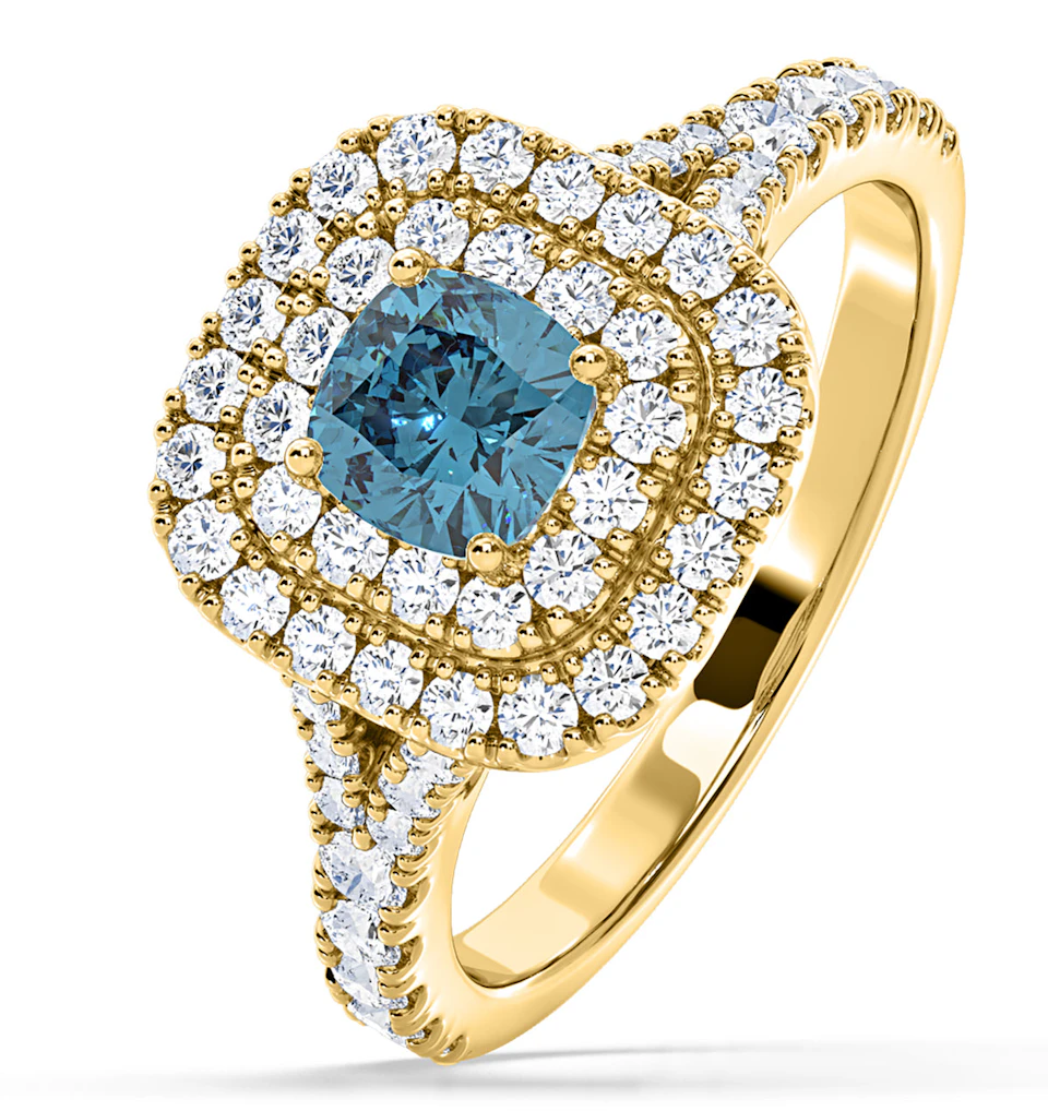 Anastasia Blue Lab Diamond 1.30ct Halo Ring in 18K Yellow Gold - Elara Collection