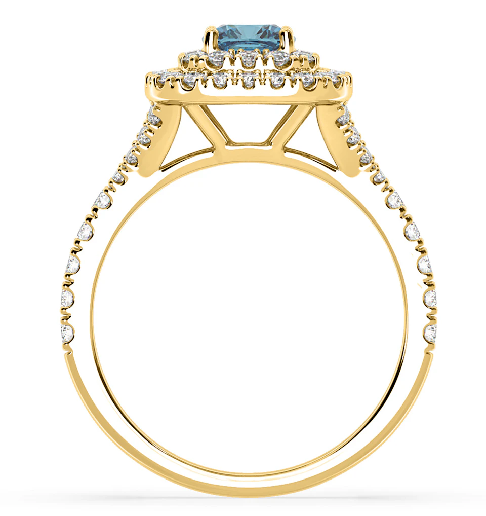 Anastasia Blue Lab Diamond 1.30ct Halo Ring in 18K Yellow Gold - Elara Collection