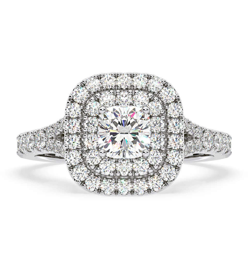 Anastasia Diamond Halo Engagement Ring 18K White Gold 1.30ct G/VS1