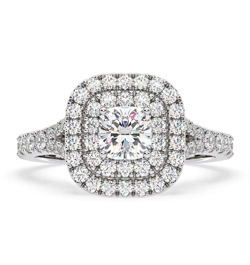 Anastasia Diamond Halo Engagement Ring 18K White Gold 1.30ct G/SI1