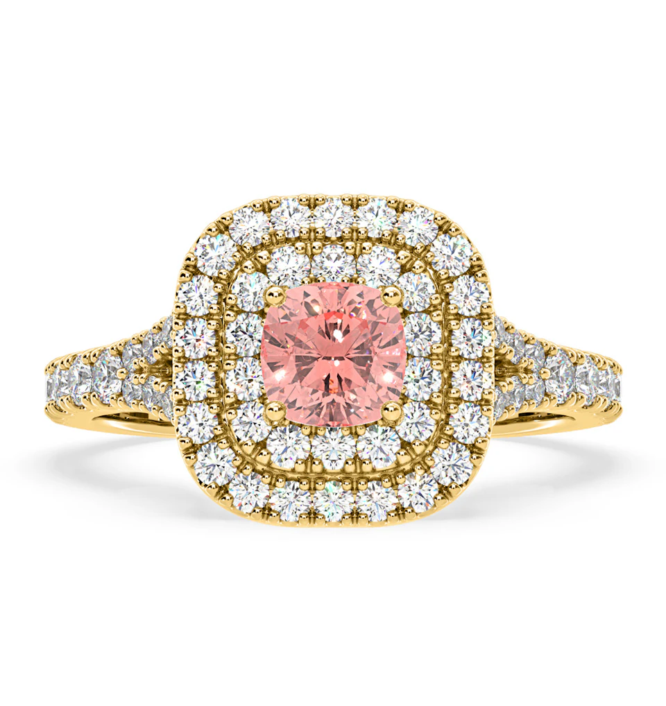 Anastasia Pink Lab Diamond 1.30ct Halo Ring in 18K Yellow Gold - Elara Collection