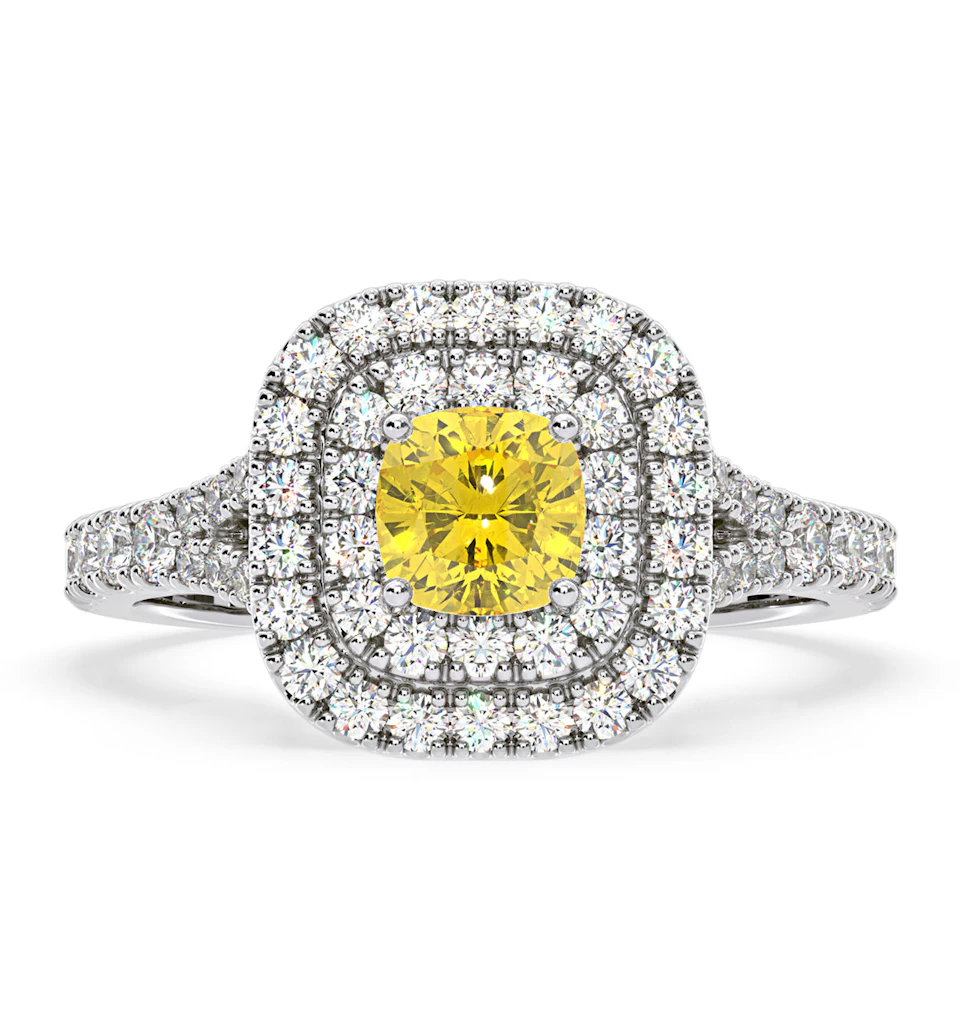 Anastasia Yellow Lab Diamond 1.30ct Halo Ring in 18K White Gold - Elara Collection