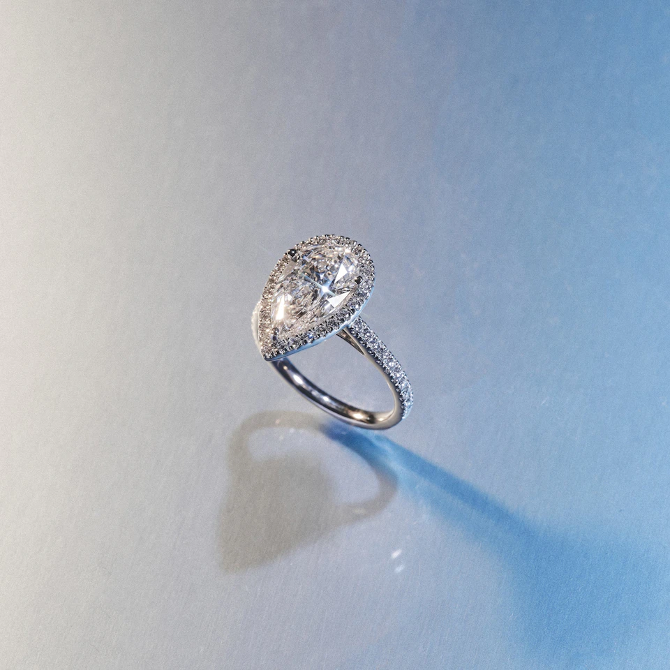 Diana Diamond Pear Halo Engagement Ring 18KW Gold 1ct G/VS2