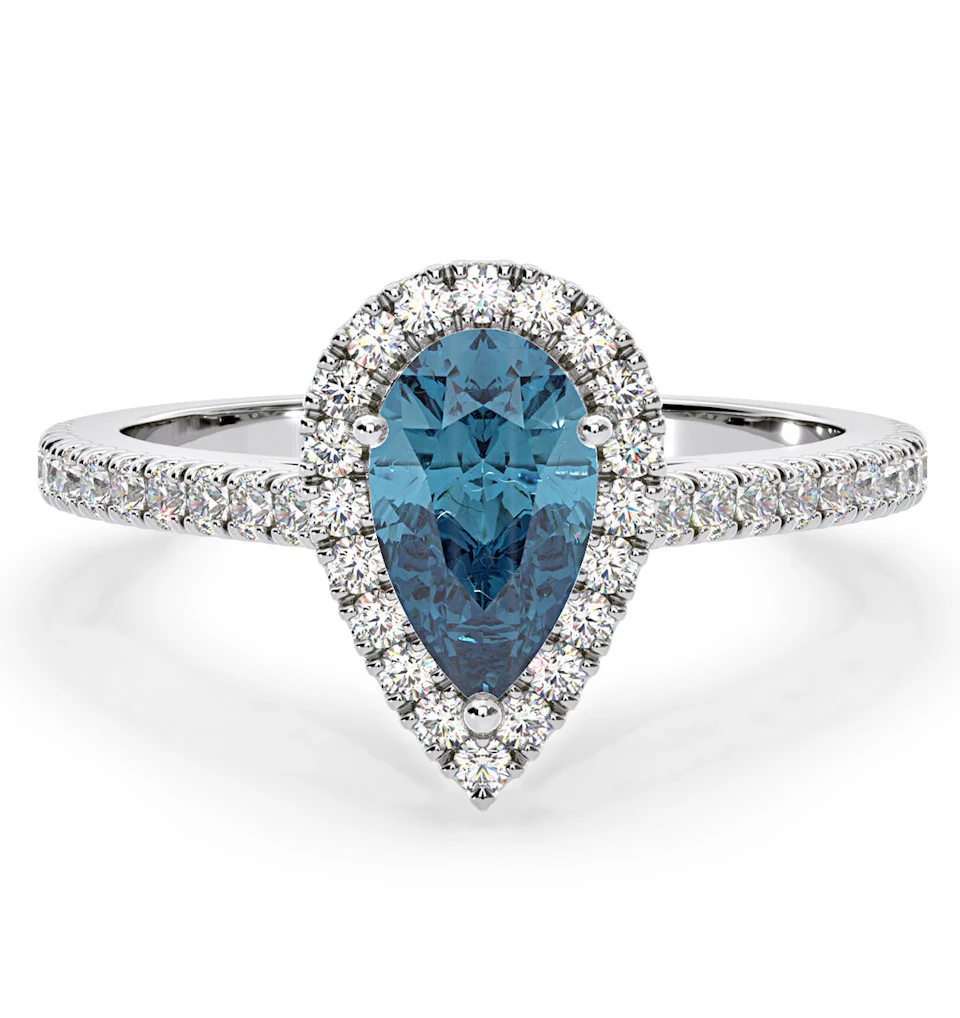 Diana Blue Lab Diamond Pear Halo Ring 1.60ct in Platinum - Elara Collection