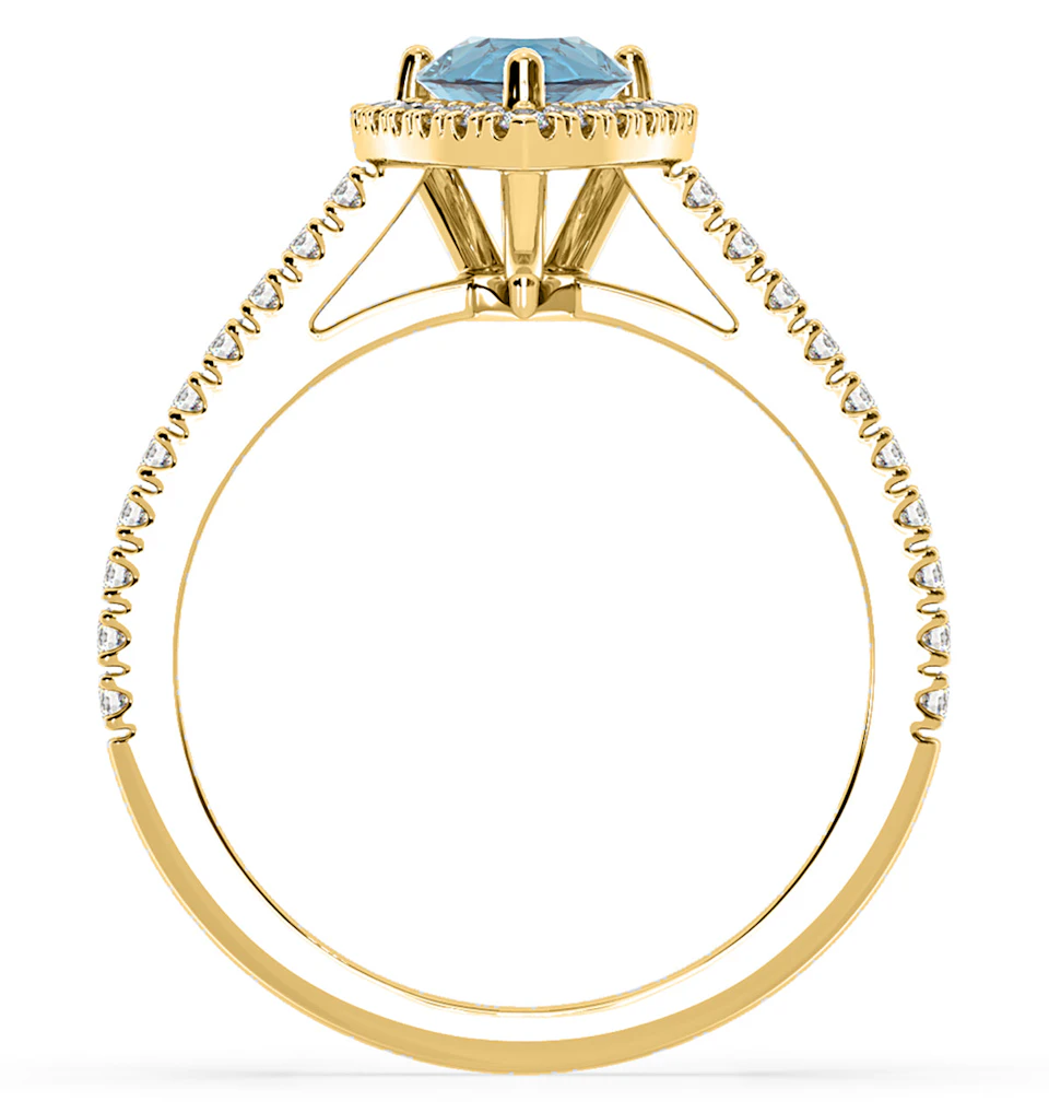 Diana Blue Lab Diamond Pear Halo Ring 1.60ct in 18K Yellow Gold - Elara Collection