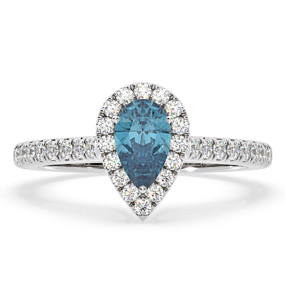 Diana Blue Lab Diamond Pear Halo Ring 1.00ct in 18K White Gold - Elara Collection