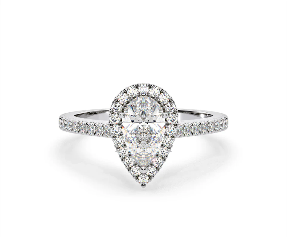 Diana Lab Diamond Pear Halo Engagement Ring 18KW Gold 2.60ct F/VS1