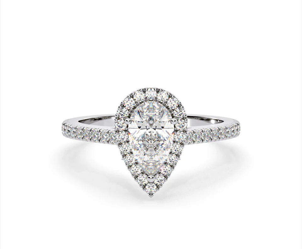 Diana Lab Diamond Pear Halo Engagement Ring 18KW Gold 1.60ct F/VS1