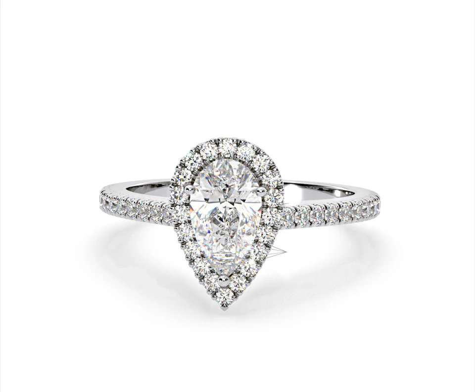 Diana Lab Diamond Pear Halo Engagement Ring 18KW Gold 1.60ct F/VS1