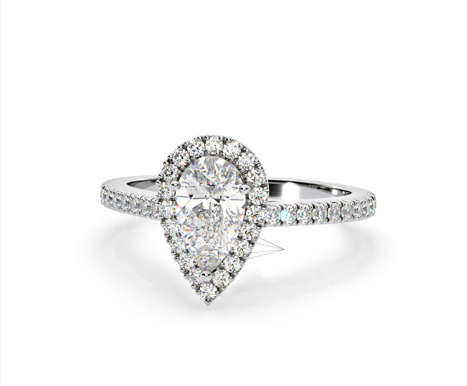 Diana Lab Diamond Pear Halo Engagement Ring 18KW Gold 2.10ct F/VS1