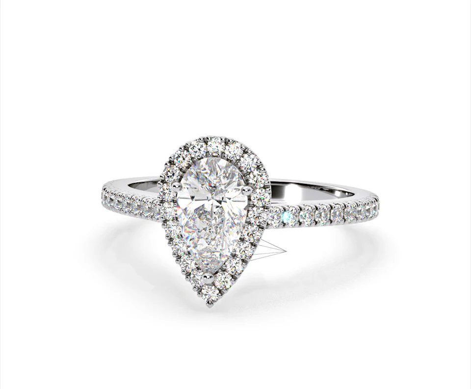 Diana Lab Diamond Pear Halo Engagement Ring 18KW Gold 2.60ct F/VS1
