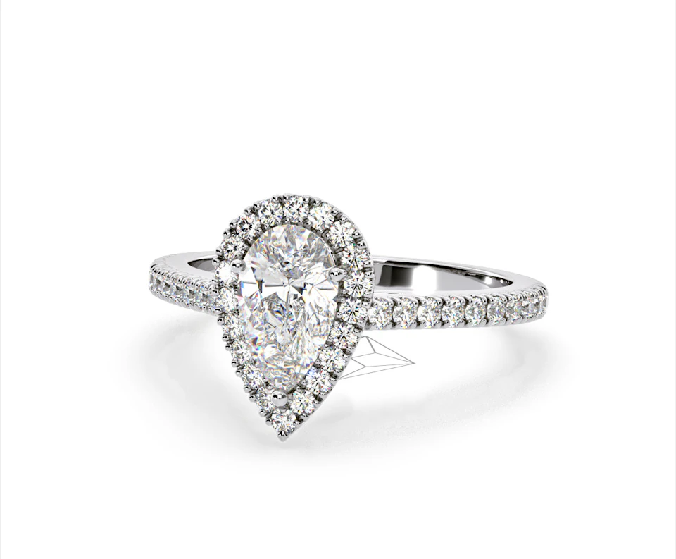 Diana Lab Diamond Pear Halo Engagement Ring 18KW Gold 2.60ct F/VS1