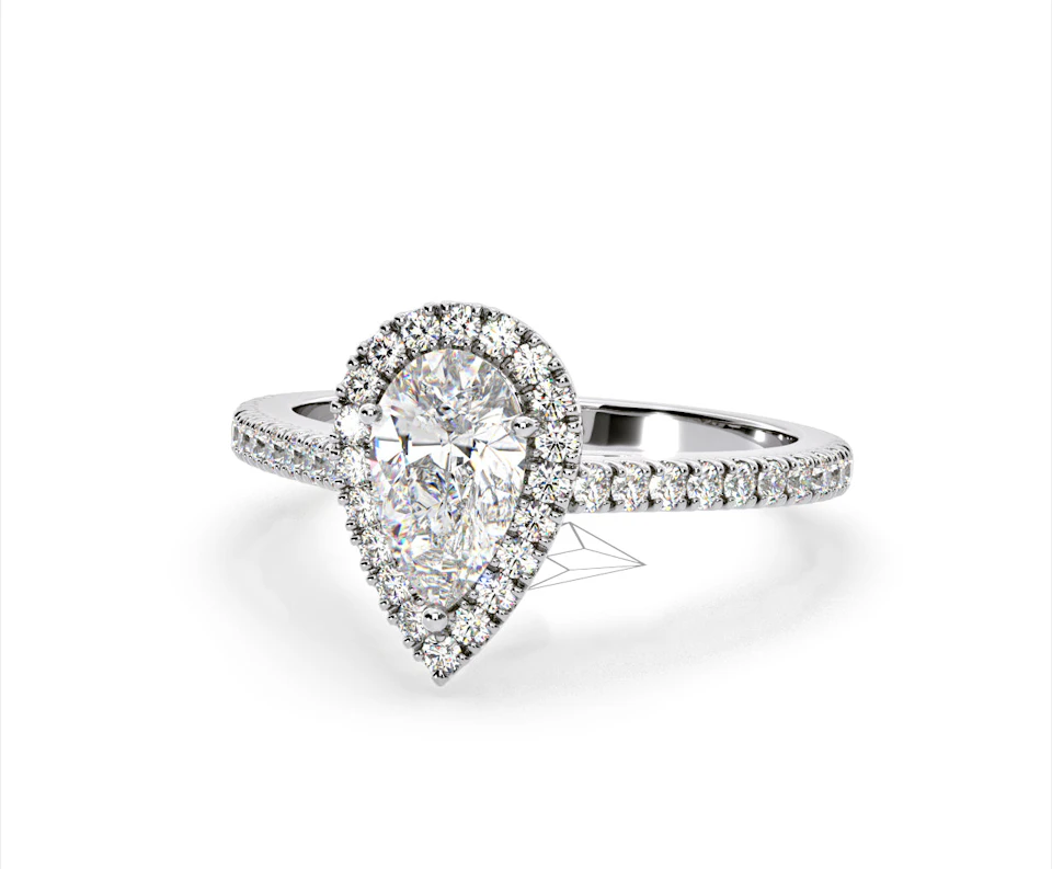 Diana Lab Diamond Pear Halo Engagement Ring 18KW Gold 1.60ct F/VS1