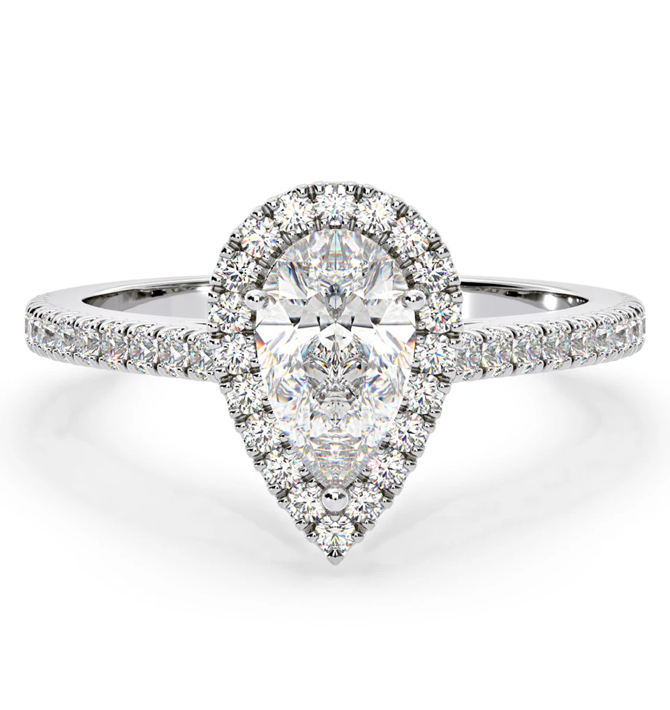 Diana GIA Diamond Pear Halo Engagement Ring Platinum 1.60ct G/SI1