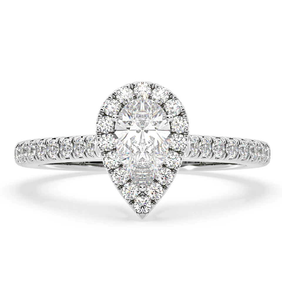 Diana GIA Diamond Pear Halo Engagement Ring Platinum 1.35ct G/SI1