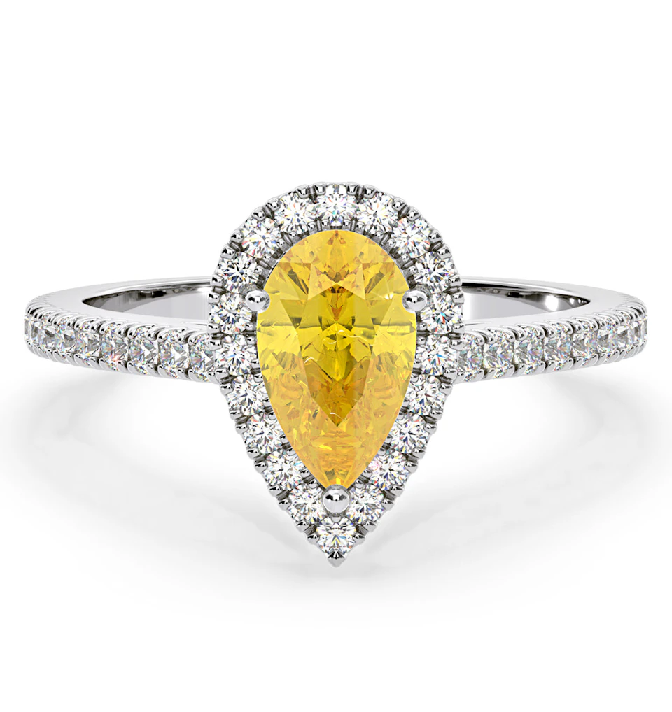 Diana Yellow Lab Diamond Pear Halo Ring 1.60ct in 18K White Gold - Elara Collection