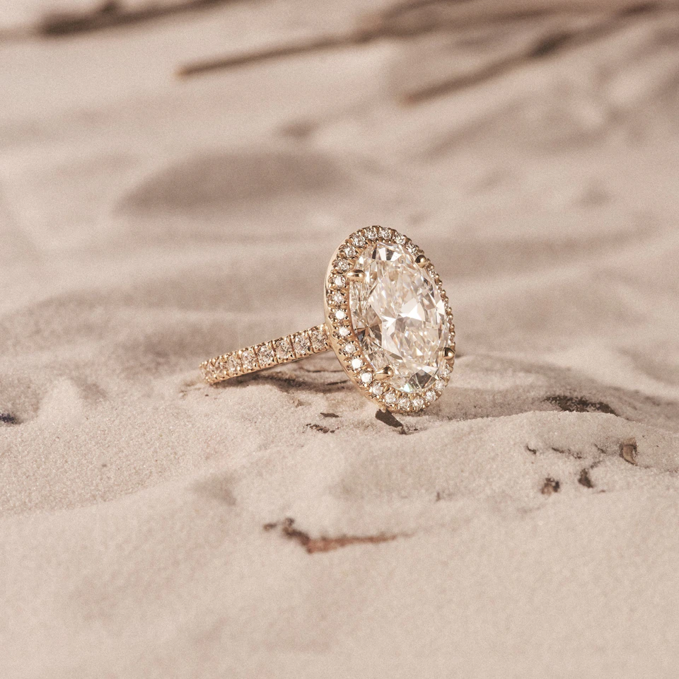 Georgina Lab Oval Diamond Halo Engagement Ring 18K Gold 2.55ct F/VS1