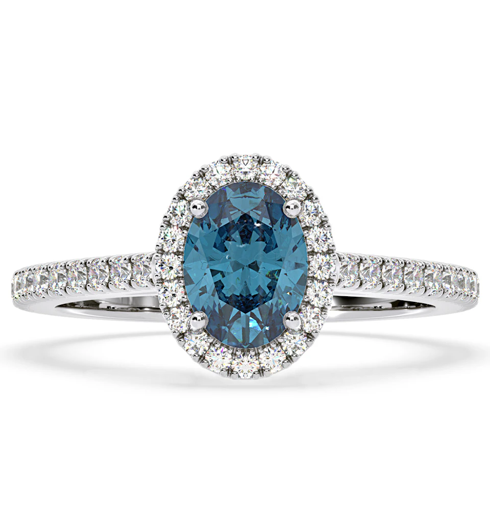 Georgina Blue Lab Diamond Oval Halo 1.60ct Ring in Platinum - Elara Collection