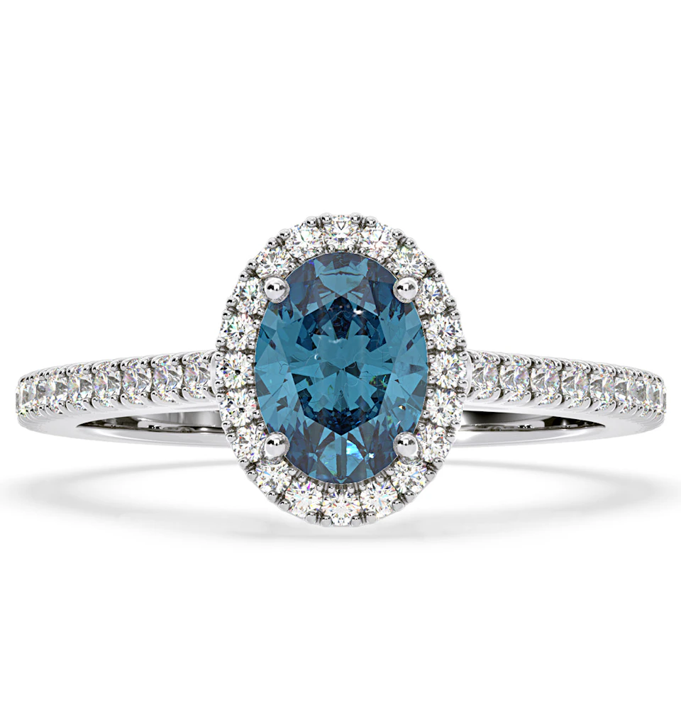 Georgina Blue Lab Diamond Oval Halo 1.60ct Ring in 18K White Gold - Elara Collection