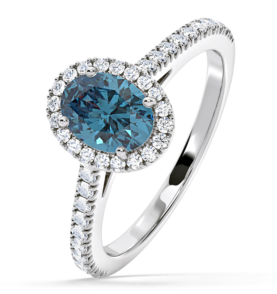 Georgina Blue Lab Diamond Oval Halo 1.60ct Ring in Platinum - Elara Collection