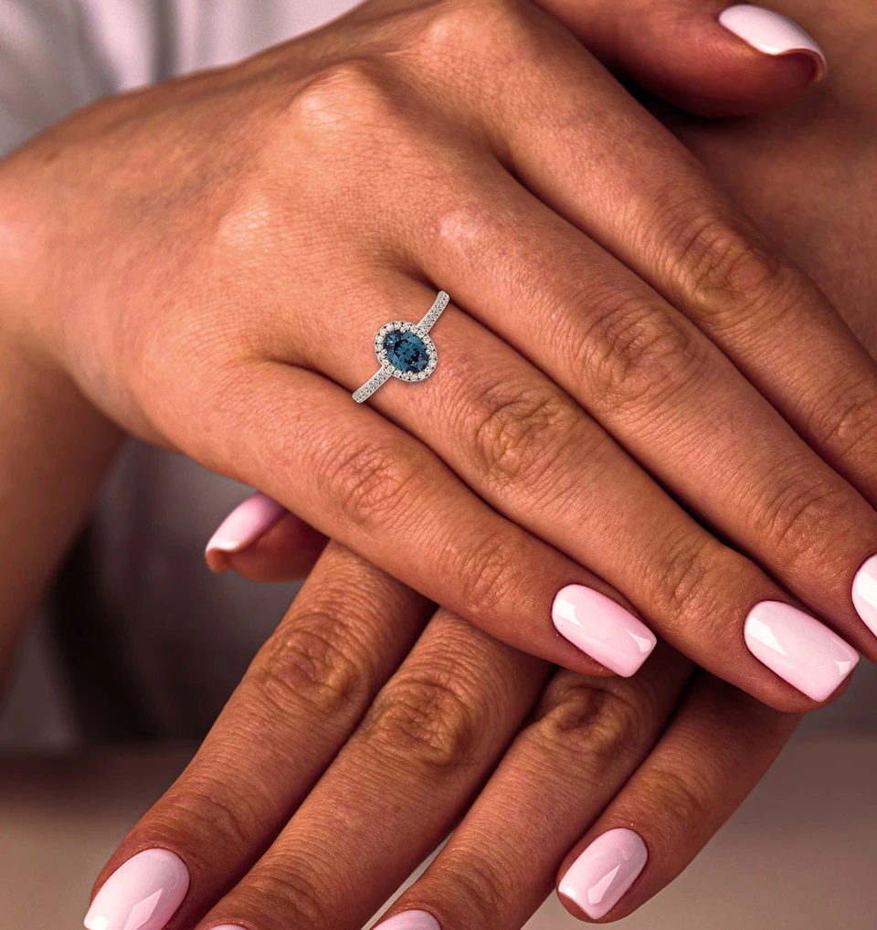 Georgina Blue Lab Diamond Oval Halo 1.60ct Ring in Platinum - Elara Collection