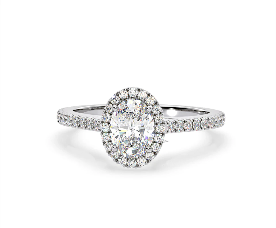Georgina Lab Oval Diamond Halo Engagement Ring Platinum 2.05ct F/VS1