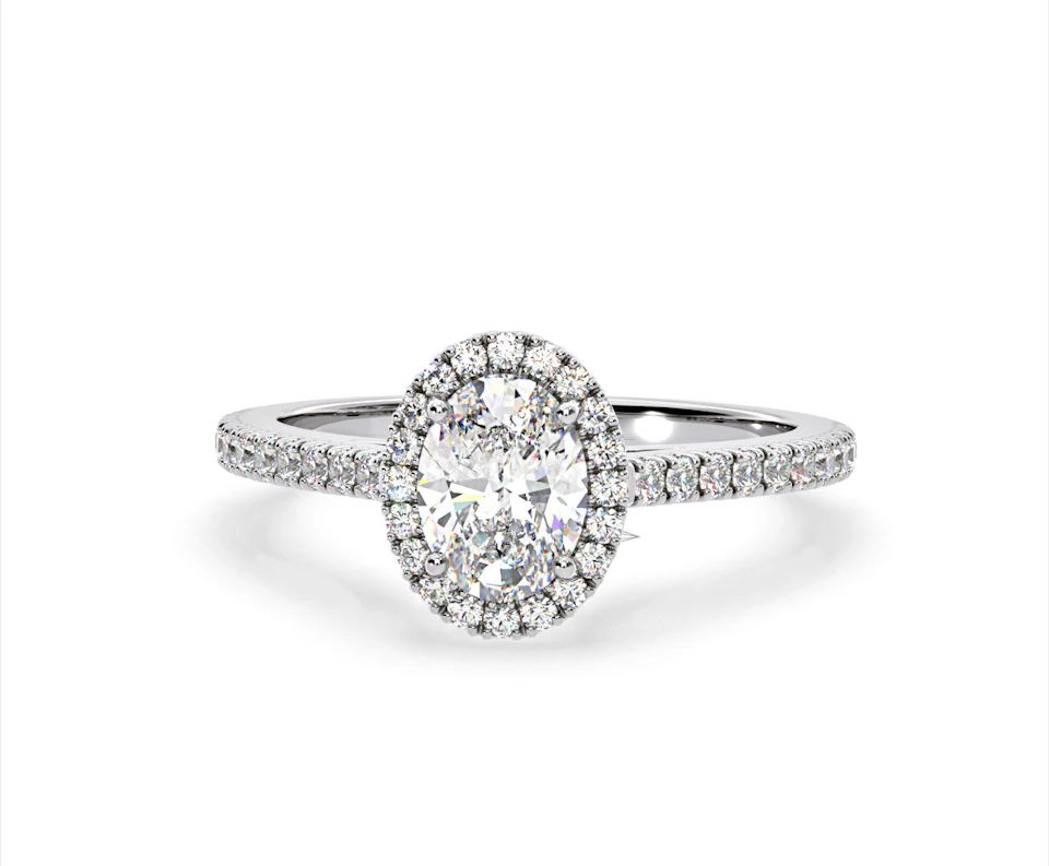 Georgina Lab Oval Diamond Halo Engagement Ring 18K White Gold 2.55ct F/VS1