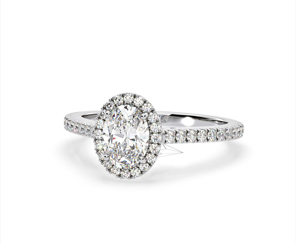 Georgina Lab Oval Diamond Halo Engagement Ring Platinum 1.55ct F/VS1
