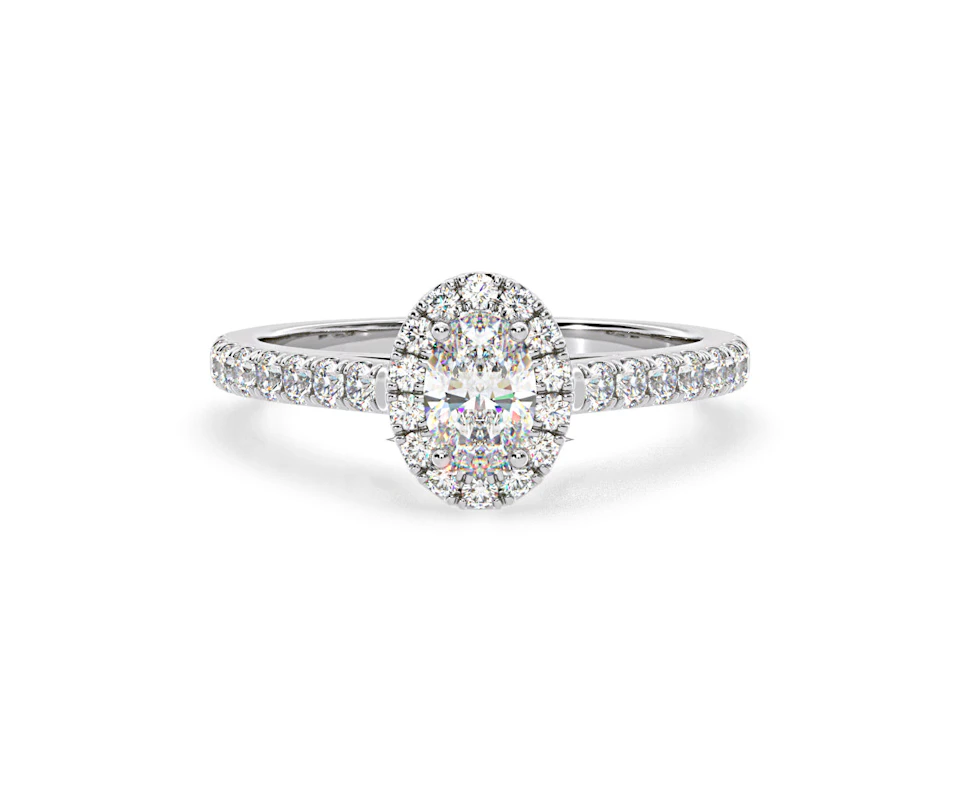 Georgina GIA Oval Diamond Halo Engagement Ring 18KW Gold 1.30ct G/Vs1