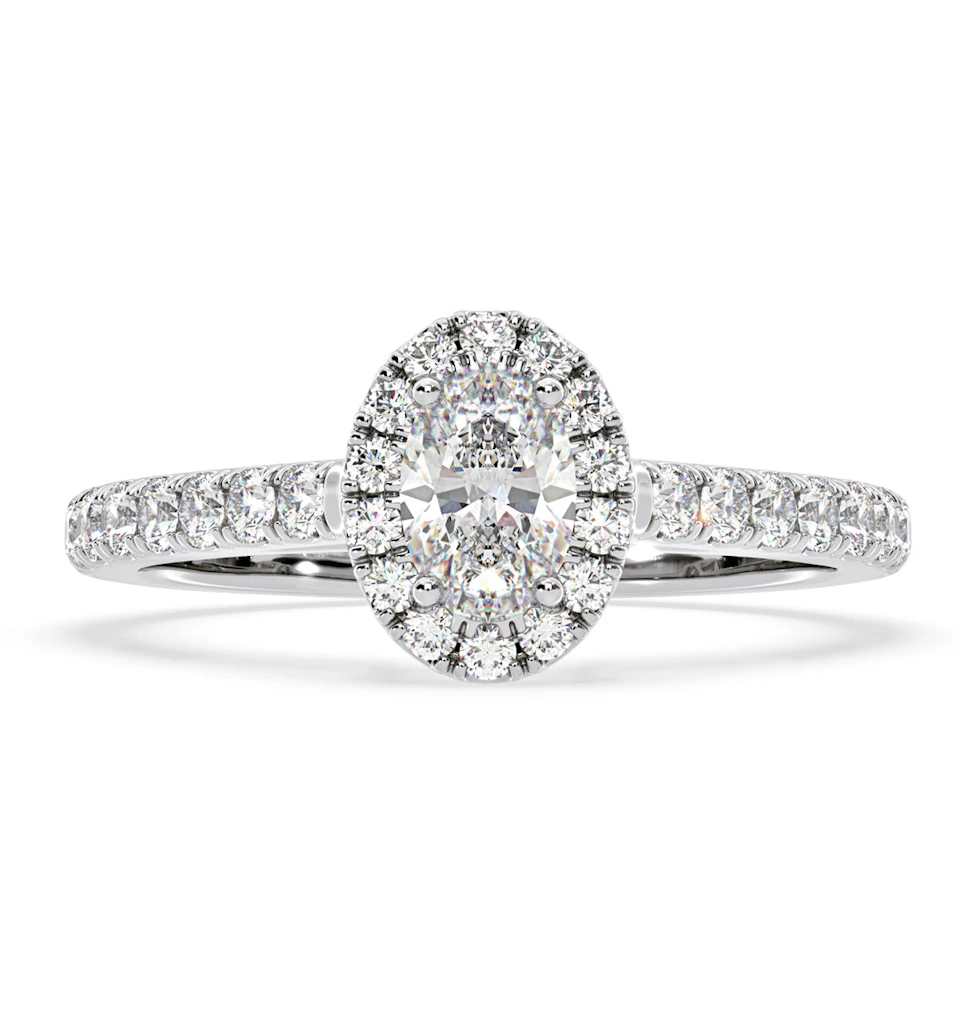 Georgina GIA Oval Diamond Halo Engagement Ring 18KW Gold 1.30ct G/Vs1